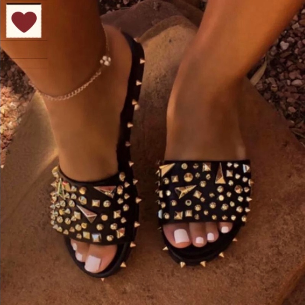 Black Studded Trendy Sandals